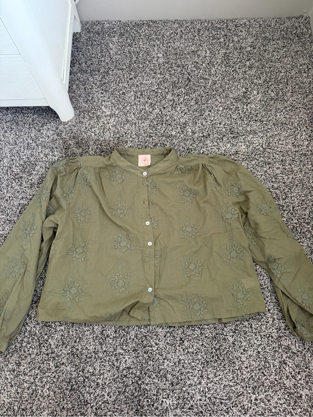 Olive Green Embroidered Button-Front Women's Top
